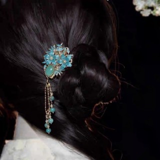 MAUROPOLI [Sẵn sàng] Thiết kế ban đầu Bangs Giả Burnt Blue Step Lắc Hanfu Sườn xám Đĩa phong cách Trung Quốc Phụ kiện tóc Cổ điển Retro Side Kẹp tóc Mũ đội đầu