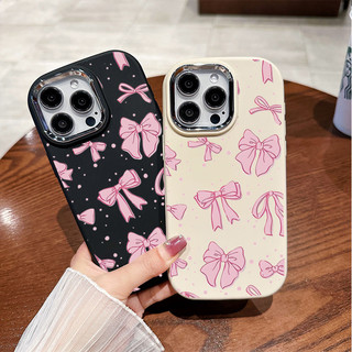 Ốp Điện Thoại Cho RENO 13F 11F 12F 7 8 PRO 4 5 6 Lite 8T 5Z 6Z 2Z 2F 5F OPPO A18 A38 A16 A17 A3S A53 A57 A77 A77S A59 A74 A94 Ốp Điện Thoại Màu Hồng Nơ Sang Trọng Mạ Kim Loại Ống kính
