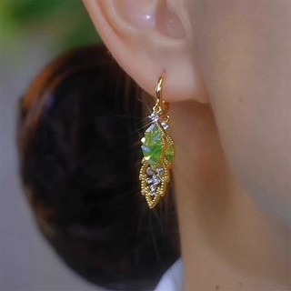 Bông tai lá pha lê màu xanh lá cây tươi mát phong cách mới Thời trang thiết kế thích hợp Bông tai bông tai