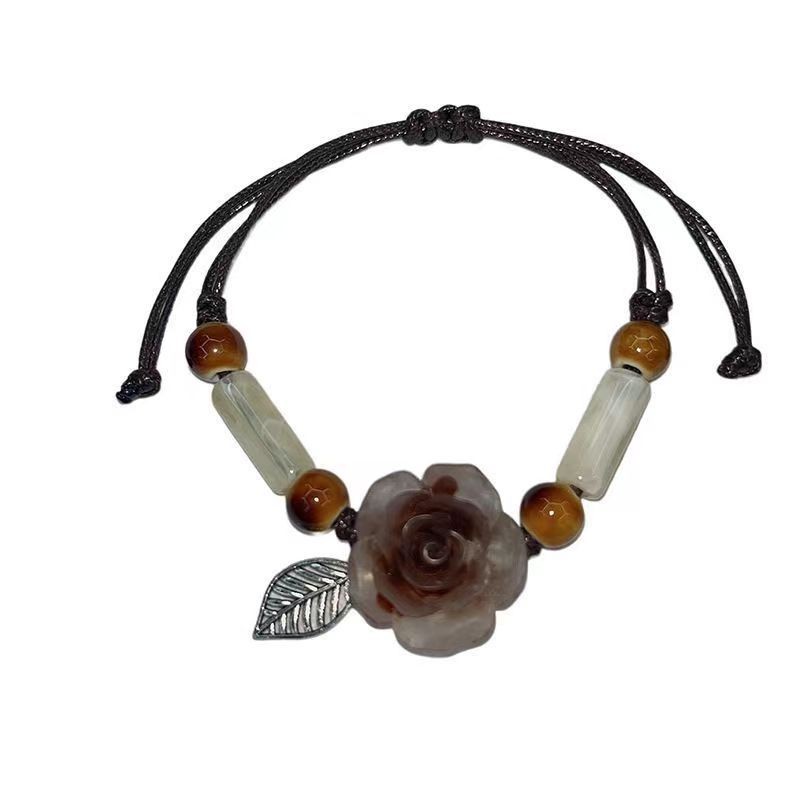 Vòng tay dệt hoa trà kiểu Trung Quốc mới cho phụ nữ, phong cách dân tộc retro thanh lịch, thiết kế mới 2025