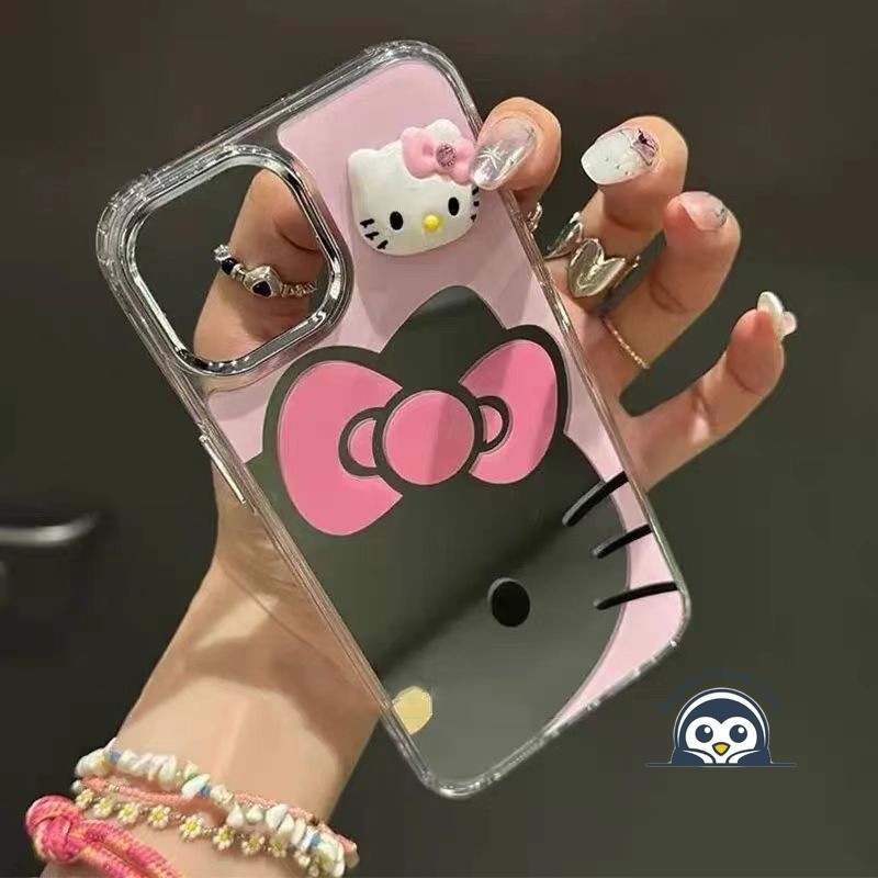 Ốp Gương Mèo Kitty Màu Hồng Cho OPPO Reno 15F 15 Pro Max Mini 15C 14F Find X9 X9S X8 Ultra X8S K15 K14 K14X K13S K13 Turbo Pro Plus Ốp lưng Hoạt Hình 3D Dễ Thương