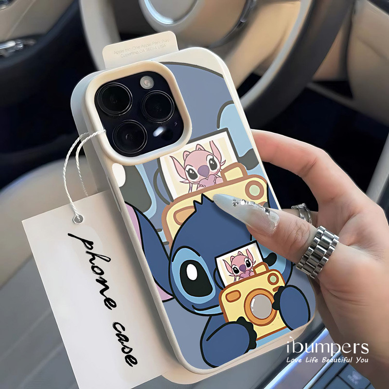 ibumpers Ốp Điện Thoại iPhone Dễ Thương Stitch Thiên Thần Cặp Đôi Họa Tiết Cho IPhone 16 15 14 12 13 11 Pro Max IP 7 8 Plus X XS XR Ốp Lưng Mỏng Silicon Mềm Da Họa Tiết