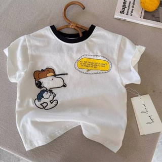 Áo thun ngắn tay cotton nguyên chất mới cho trẻ em mùa hè, in hình hoạt hình dễ thương cho bé trai và bé gái, áo trắng cho trẻ nhỏ
