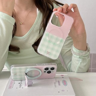 Ốp Lưng Cứng Tương Thích Với iPhone 13 14 14Pro 14ProMax 15 15Pro 15ProMax 16 16Pro 16ProMax 17 17Pro 17ProMax Vỏ Nam Châm Họa Tiết Nối Xanh Hồng