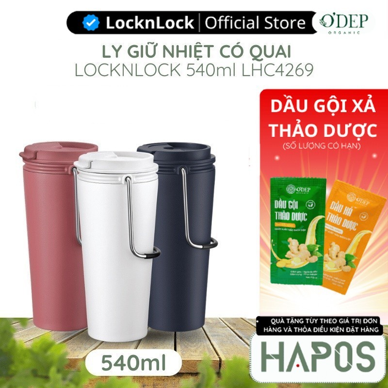 Ly giữ nhiệt LocknLock 540ml LHC4269 Chính hãng, có quai xách, nắp kín ...
