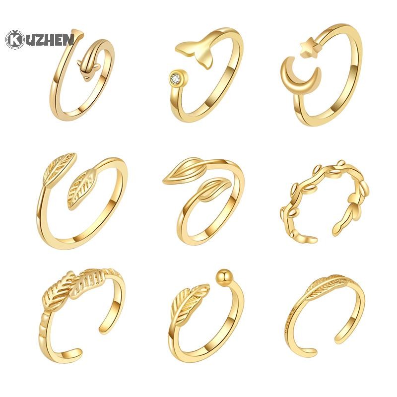 KUZHEN Nhẫn Ngón Chân Vàng 18K Điều Chỉnh Được cho Nữ đi biển mở ngón chân nhẫn hoa mũi tên đuôi pinky ban nhạc trang sức HOT