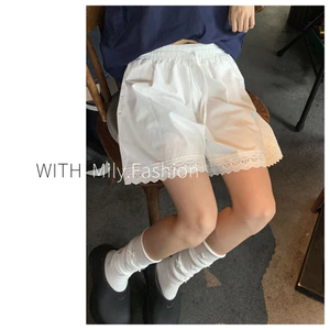 Milyfashion Ren Khâu Quần Short Trắng Mùa Hè Rời Cảm Giác Rời Nhà Bên Ngoài Mặc Thể Thao Quần Áo Nữ