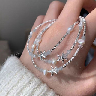 Vòng tay bạc vỡ ngọc trai sao biển sang trọng nhẹ nhàng dành cho nữ