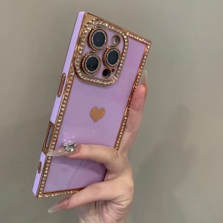 Ốp điện thoại di động mạ kim cương vuông mạ cao cấp cho iPhone16 Pro Max 15 14 13 Pro Max bảo vệ camera chống sốc chống rơi mặt sau mềm