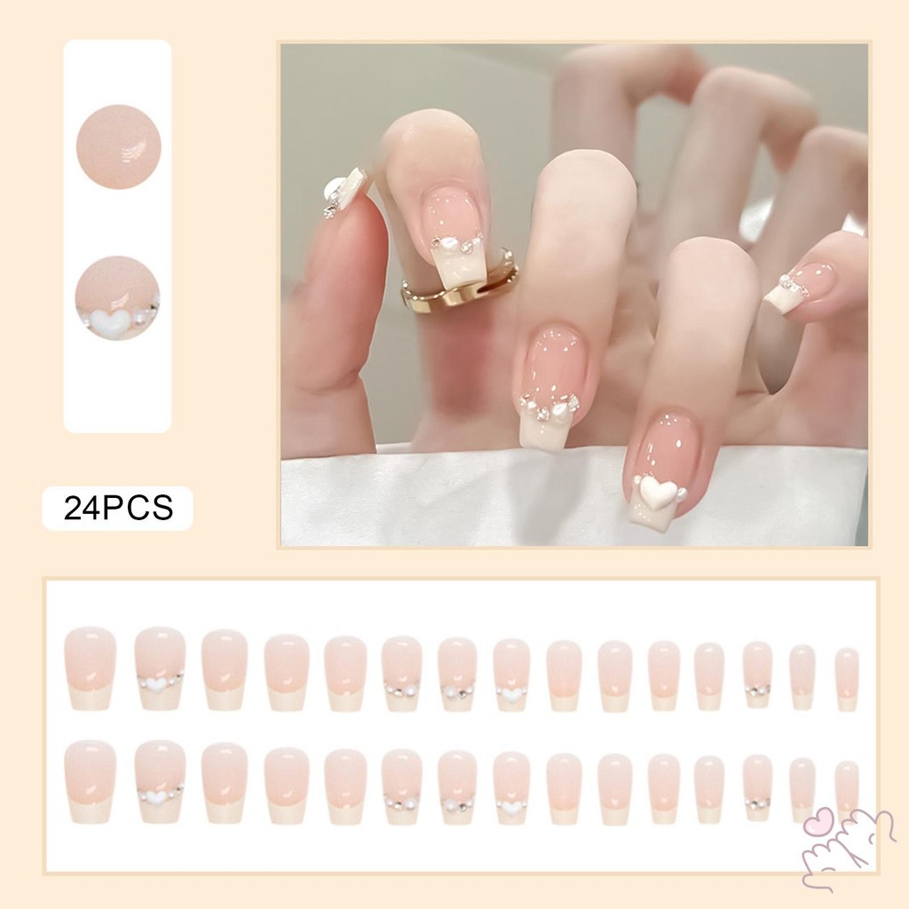24 Chiếc Móng Tay Giả Nhẹ Nhàng Với Đầu Trắng Pháp Dễ Dàng Ứng Dụng Cho Móng Tay Cho Bạn Gái Vợ Nữ Và Bé Gái
