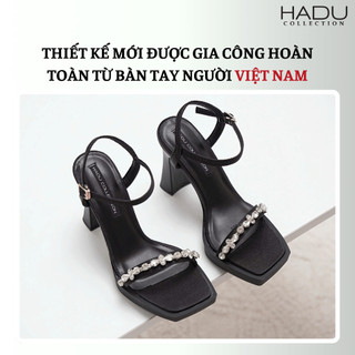 Cao Gót Đế Vuông 9P Quai Ngang Đính Đá CALIA Đúp Trước 2P HADU MM969 Vật Liệu Cao Cấp Đế Chống Trượt