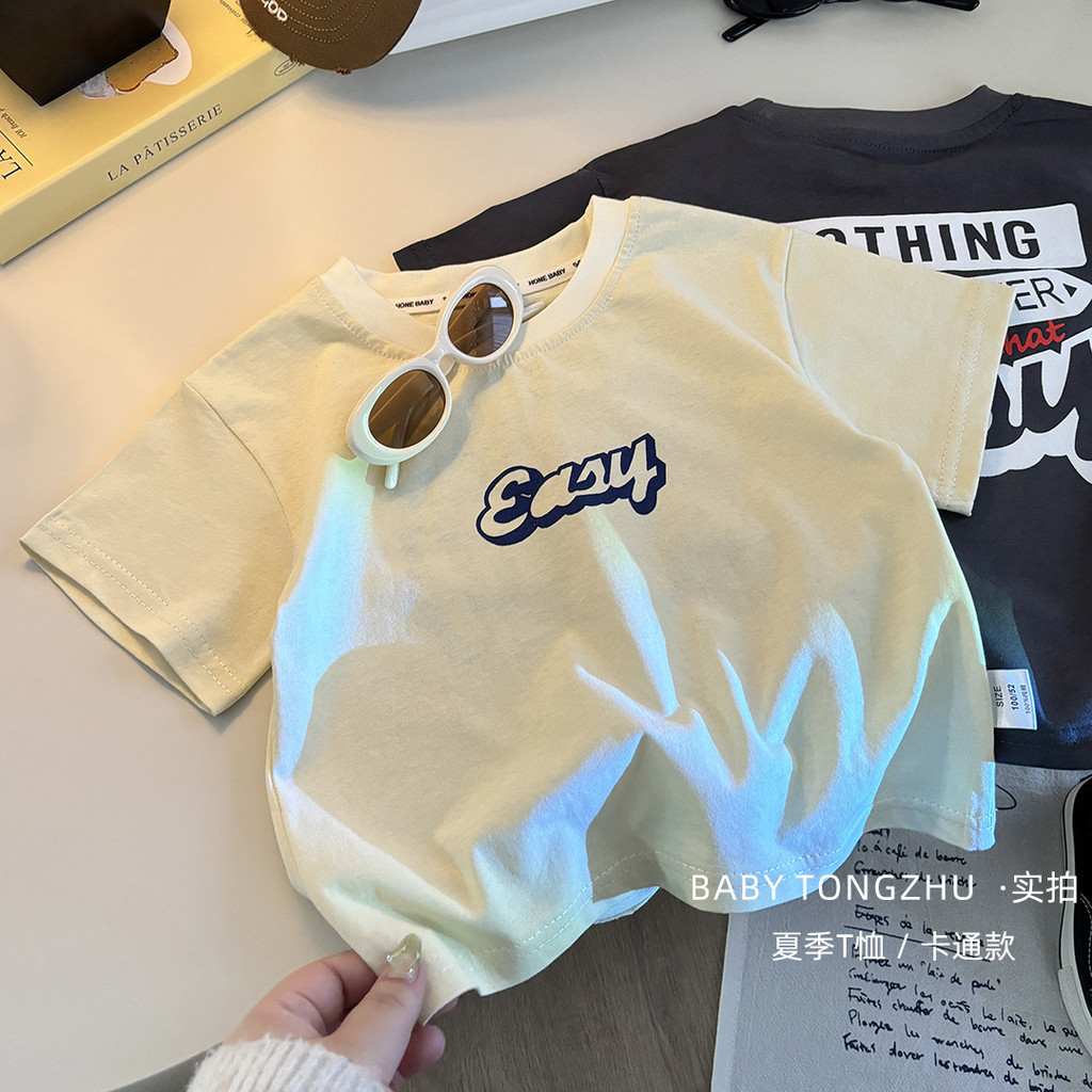 [100% Cotton] Áo thun ngắn tay Cotton nguyên chất mùa hè dành cho trẻ em Phiên bản Hàn Quốc Áo thun Cotton thời trang phù hợp cho bé trai bé gái thông thường 73.-140 Size WVJR
