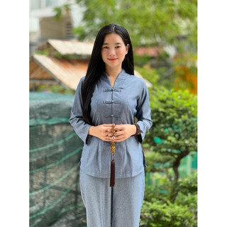 set đồ bộ nữ phật giáo, bà lai linen cao cấp