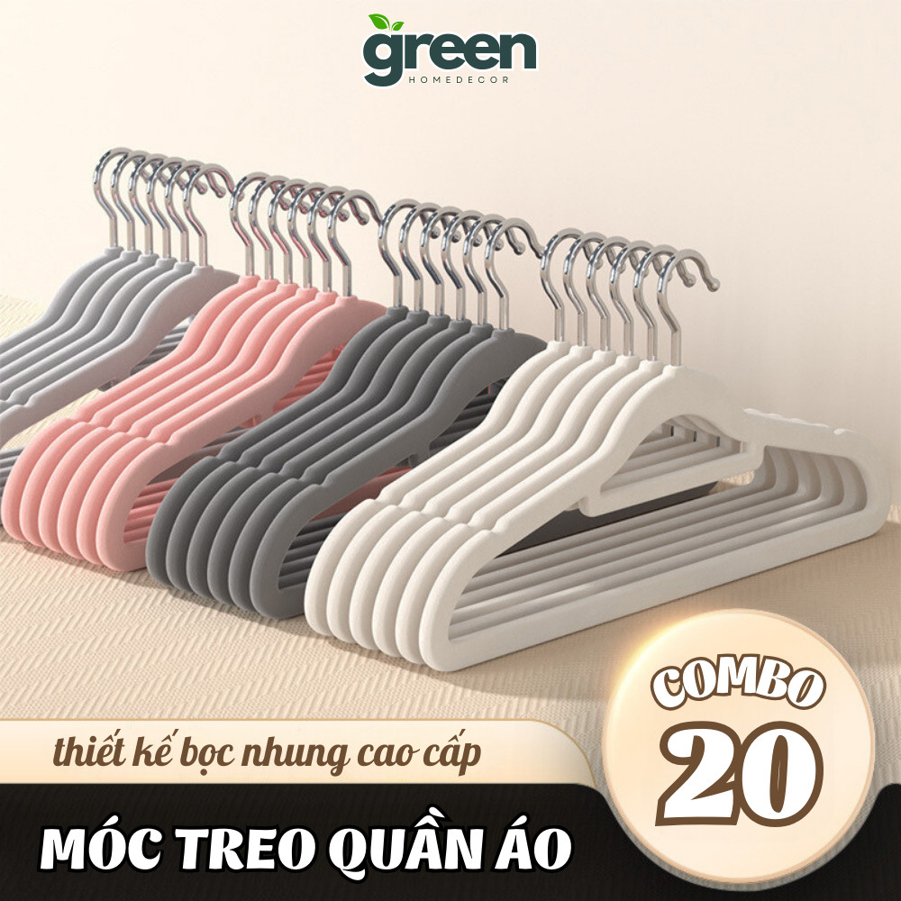 Combo 10 Móc treo quần áo nam nữ bọc nhung siêu mỏng chống trượt tiện dụng, đầu móc xoay 360 độ