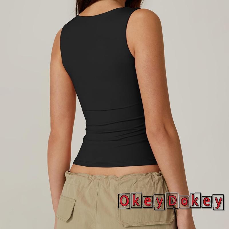 OKDK-Áo ba lỗ cổ vuông không tay màu trơn Slim Fit mùa hè