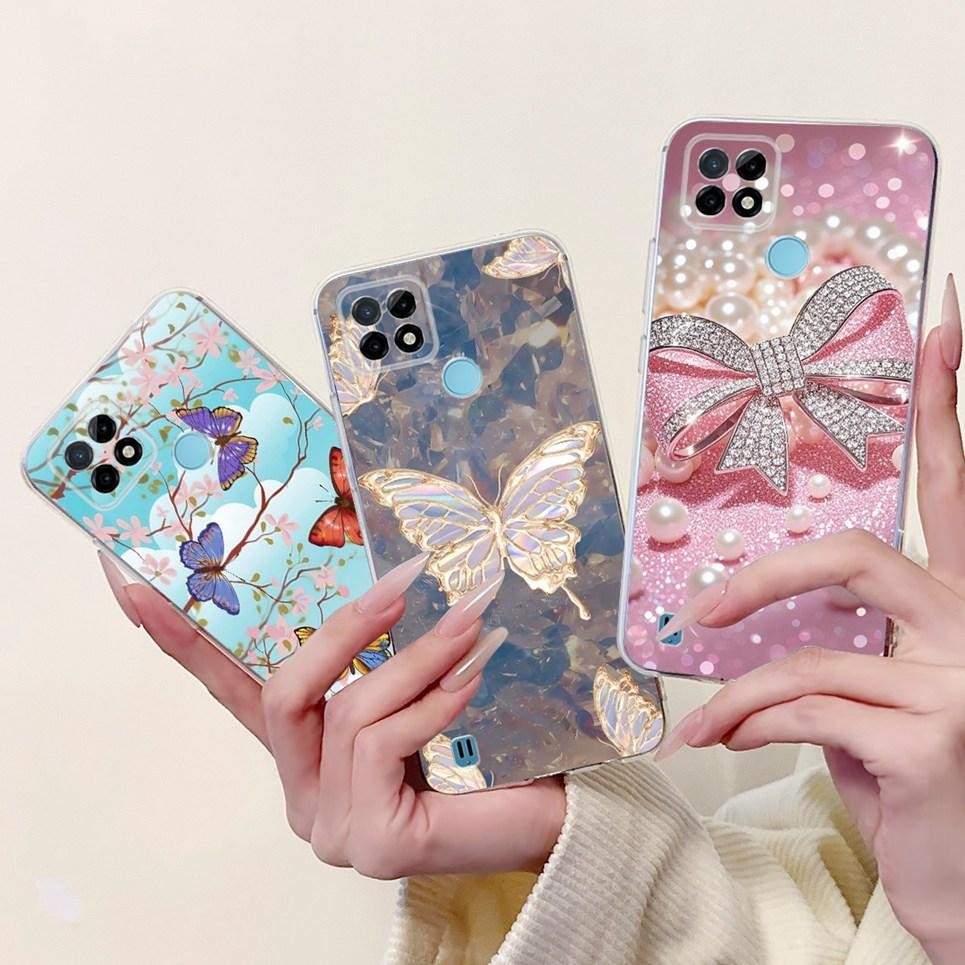 Ốp điện thoại Bướm Hoa Sang Trọng Cho Realme C21y C25y RMX3261 RMX3265 Realme C25 C25s Ốp điện thoại Mềm Nơ Trái Tim Tình Yêu