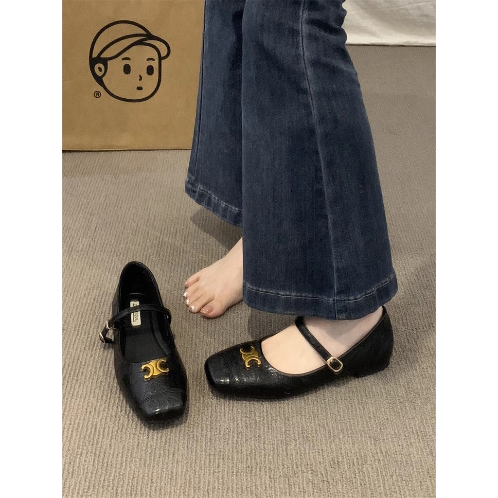 Giày Nữ Size Lớn (32-44) Size Nhỏ 32 33 34 Retro Mary Jane Giày Nông Miệng Giày Nữ Khóa Kim Loại Mũi Tròn Giày Đế Bằng JUNE10