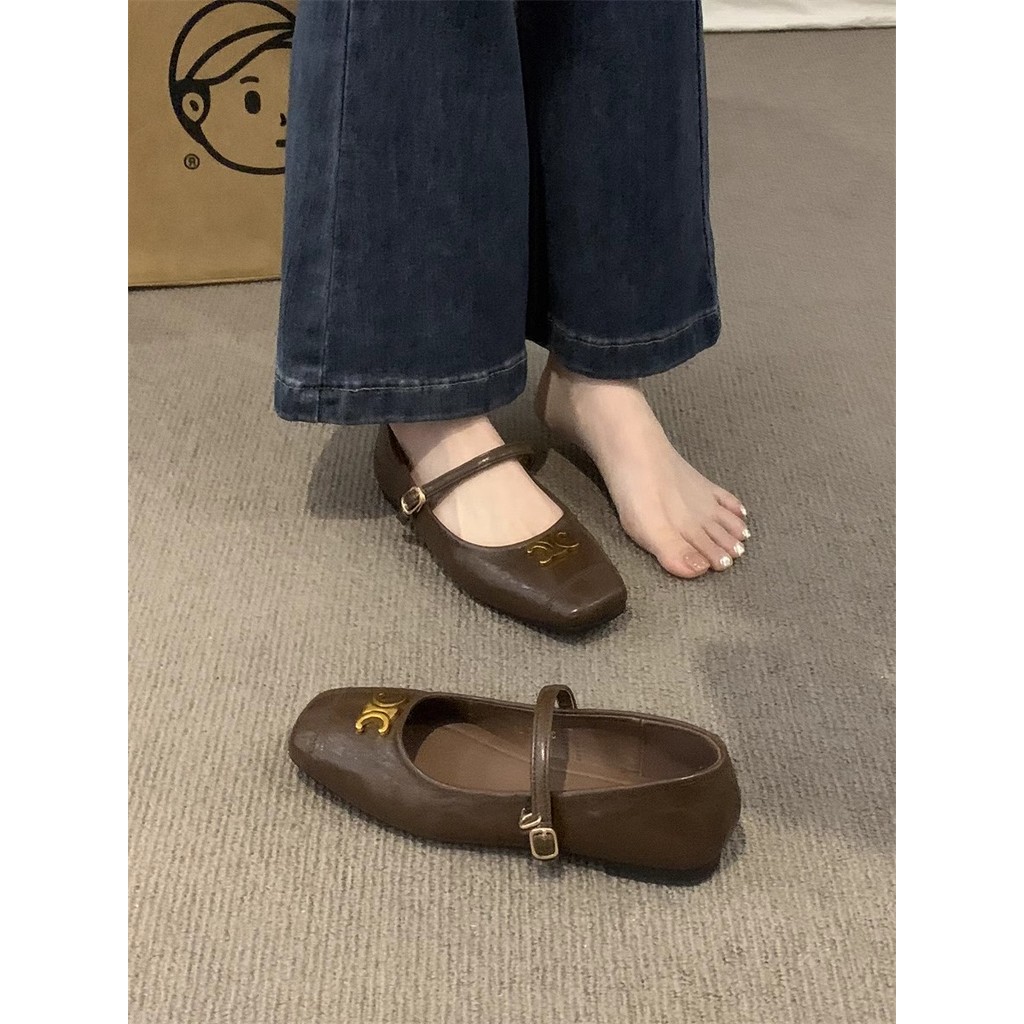 Giày Nữ Size Lớn (32-44) Size Nhỏ 32 33 34 Retro Mary Jane Giày Nông Miệng Giày Nữ Khóa Kim Loại Mũi Tròn Giày Đế Bằng JUNE10