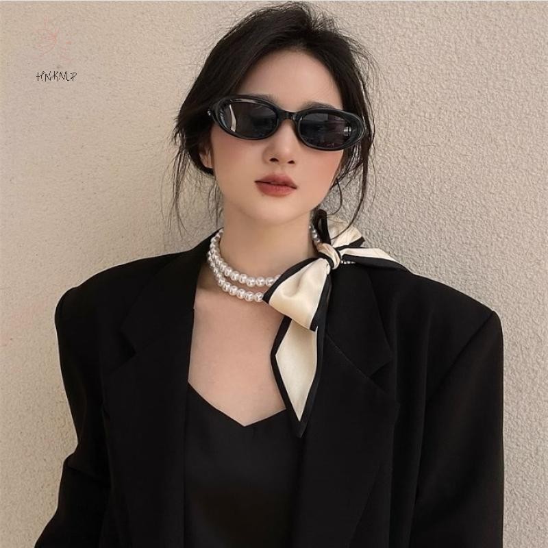 HNKMP Faionable Chấm Bi Khăn Thắt Lưng Dành Cho Nữ Trang Trí Ngọc Trai Nối Cổ Ruy Băng Sọc Thanh Lịch.
