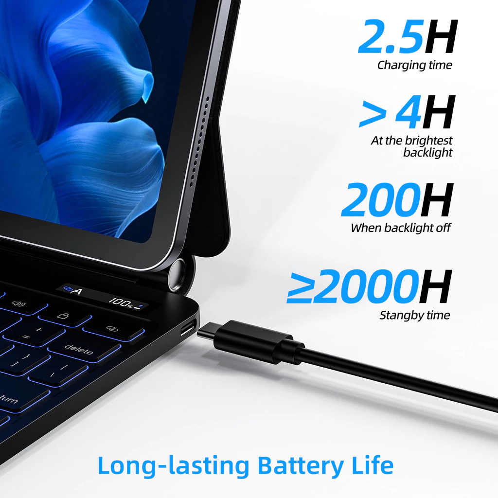 bàn phím Bluetooth GOOJODOQ cho ipad Air4/5/6 Pro11 2018-2024 Gen 10th, giá treo từ tính có đèn nền màn hình LED