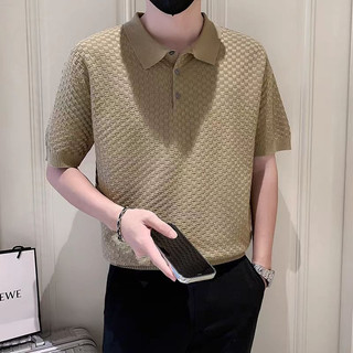 DICHUANGZHE Áo sơ mi nam ngắn tay Polo áo rộng Lụa băng công sở giản dị