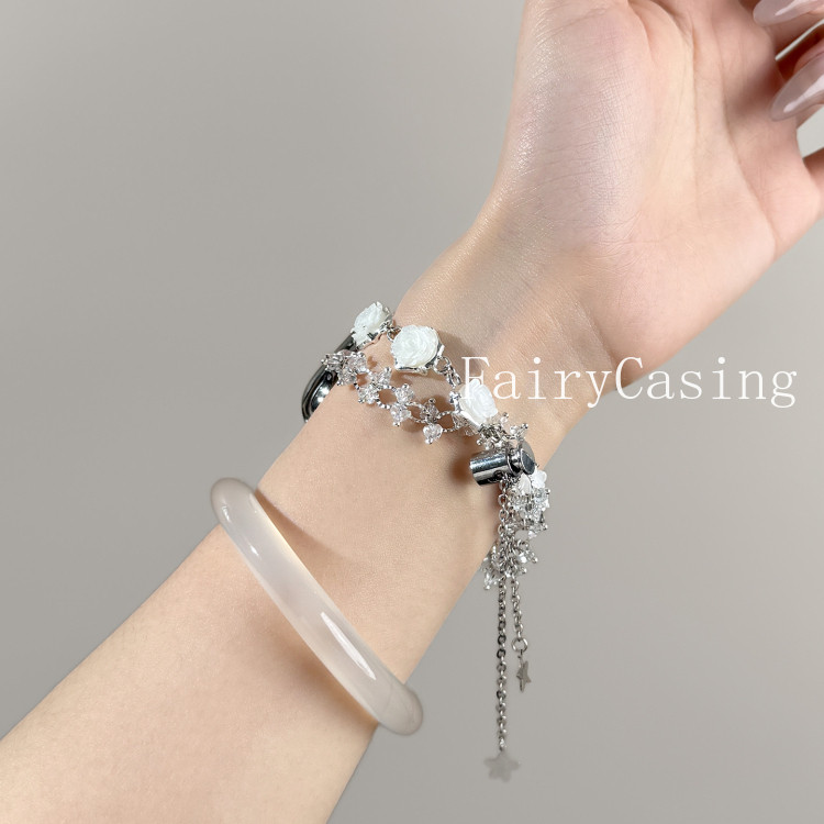 Dây đeo hạt hồng trắng cho Apple Watch Series 10 42 46mm 44mm 38 40 41 49mm 45mm Vòng tay iWatch Series 9 8 7 SE Ultra 2