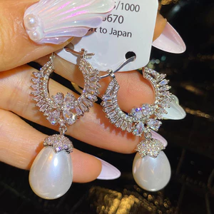 Hàn Quốc Thanh Lịch Ngọc Trai Ánh Sáng Hoa Sang Trọng Zircon Bông Tai Tua Rua Thời Trang