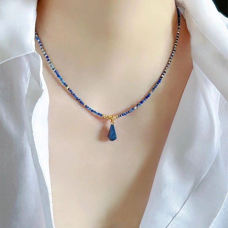Tự nhiên lapis lazuli đường khối vỡ bạc đính cườm ngọc lam Quà tặng Trung Quốc vòng cổ