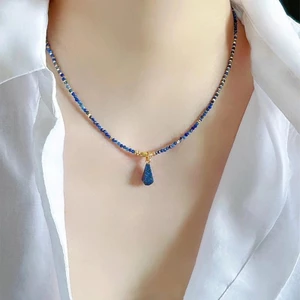 Tự nhiên lapis lazuli đường khối vỡ bạc đính cườm ngọc lam Quà tặng Trung Quốc vòng cổ