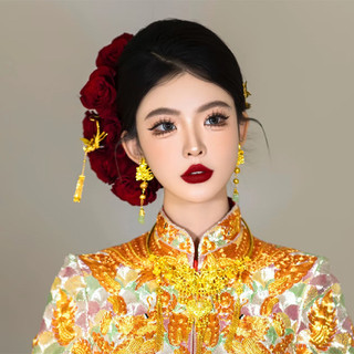 Phụ kiện tóc cưới cô dâu Trung Quốc Kẹp tóc hoa hồng đỏ cổ điển