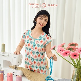 Bộ pijamas nữ lanh họa tiết SUNFLY áo cộc quần ngố ST9239