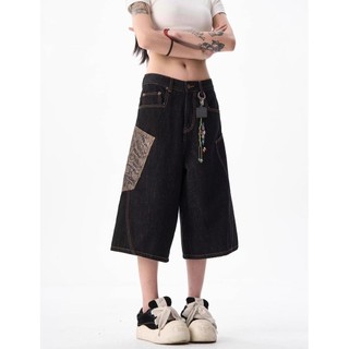 GKSSS Quần short denim nam thương hiệu thời trang Mỹ dáng rộng giản dị chất lượng cao phong cách trung tính thiết kế họa tiết trăn