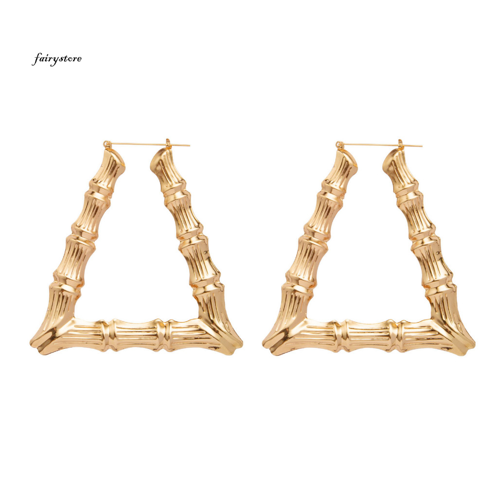 Fairystore| Bông Tai Nữ Vòng Đảng Bông Tai Tuyên Bố Tre Khớp Vòng Bông Tai Nữ Phóng Đại Rỗng Ra Thiết Kế Hoàn Hảo Cho Dự Tiệc Dự Tiệc Mạ Điện Hợp Kim Trang Trí Tai