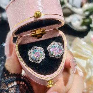 Châu Âu Mỹ ins Phong Cách Mới Hoa Hồng Cắt Hình Bát Giác Nhiều Màu Sắc Zircon Full Kim Cương Phù Hợp Với Nữ