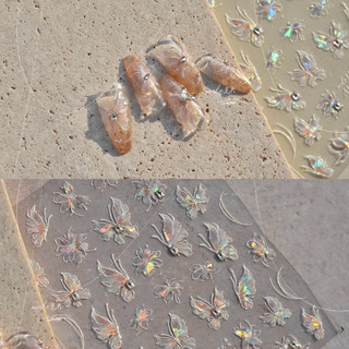 Tomoni Nail Art Nhãn dán móng tay hoa tulip bướm, vỏ nổi, pha lê ánh sáng, kim cương, trang trí móng tay, công cụ làm móng cho tiệm nail