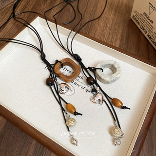 DREJEW Tình Yêu Vuông Hạt Gỗ Mặt Dây Chuyền Vòng Cổ Mới Phong Cách Trung Quốc retro Xương Đòn Dây Chuyền Phong Cách Dân Tộc Cao Cấp Vòng Cổ Trang Trí
