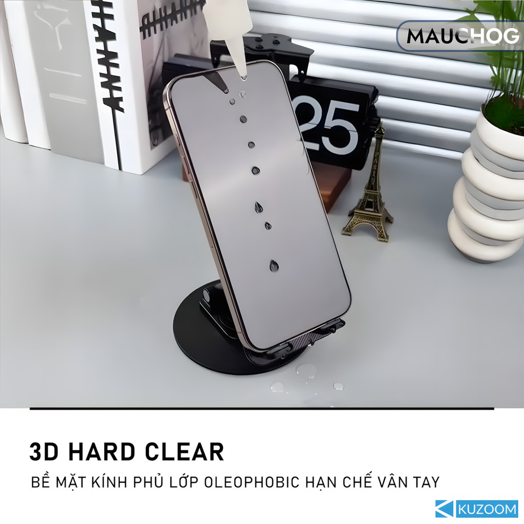 Kính Cường Lực Trong Suốt Chống Trộm Kuzoom Không Lẹm Viền Cho Điện Thoại iPhone 17 Pro Max 16 15 14