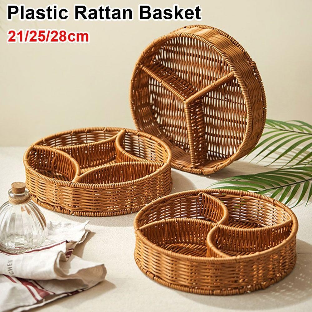 GIÁ RẺ 1 Khay Bảo Quản, Giỏ Mây Dệt Tay Hình Tròn 21 / 25 / 28cm, Nhựa Bền Giả Wicker Mây 3 Lưới Đĩa Thực Phẩm Ăn Sáng Bánh Mì Thực Phẩm Bánh Rau Quả
