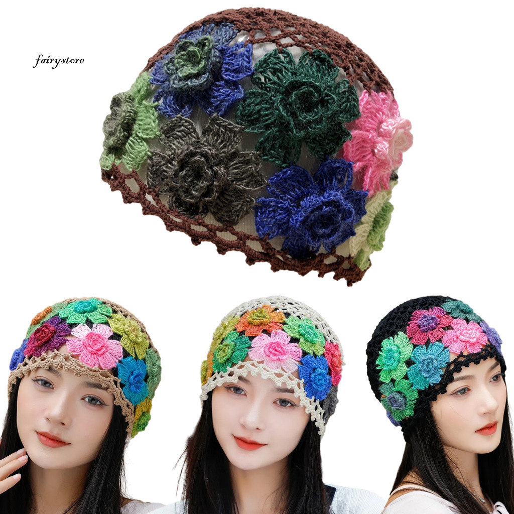 Fairystore| Mũ đan mùa đông Mũ thời tiết lạnh Thời tiết rỗng sành điệu Mũ beanie dệt kim cho nữ Mũ che nắng nhẹ cho du lịch ngoài trời