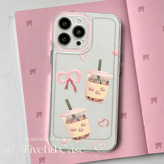 Ins Hàn Quốc Hồng Tình Yêu Nơ Trà Sữa Trong Suốt Cho iPhone 11 16 15 14 13 12 Pro Xs Max XR X 7 8 6 6s Plus SE Mềm TPU Cô Gái Hoạt Hình Dễ Thương Vỏ Bảo Vệ Vỏ Chống Sốc