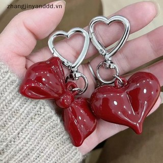 # yanddd # Tính khí đơn giản Nơ màu đỏ Trái tim Acrylic Móc khóa Mặt dây chuyền dành cho nữ Cô gái Phụ kiện trang trí ba lô đa năng Quà tặng.