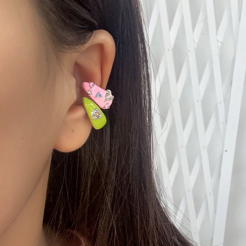 Bông tai tráng men nhiều màu sắc phong cách Hàn Quốc Y2K - Hợp kim hợp thời trang đa chức năng có thể điều chỉnh không xuyên thấu Kẹp xương tai