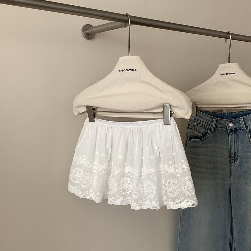 Milyfashion Trắng Không Đều Ren Mỏng Hơn Nhìn Thời Trang Co Giãn Eo Mông Rèm Lớp Váy
