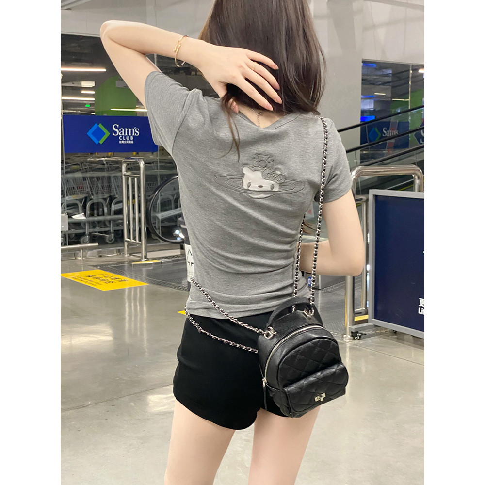 Kt Thiết Kế Thêu Cảm Giác Chính Hãng Vai Ngắn Tay Áo Thun Nữ Hot Girl