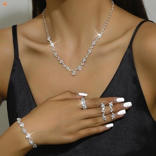 Kim Cương Giả Dây Chuyền Bông Tai Vòng Tay Nhẫn Bộ Lấp Lánh Đồ Trang Trí Quà Tặng Ngày Của Mẹ