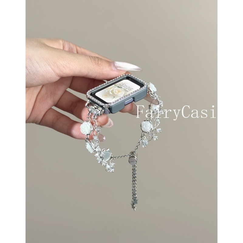 Dây đeo hạt hồng trắng cho Huawei Band Fit 3 4 4Pro Huawei 11 Pro 10 9 8 Vòng đeo tay 8 cho Honor Band 9 7 6 Dây đeo cổ tay Phụ kiện