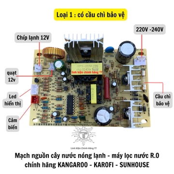 Bo mạch nguồn cây nước nóng lạnh, máy lọc nước R.O SUNHOUSE - KAROFI - KANGAROO