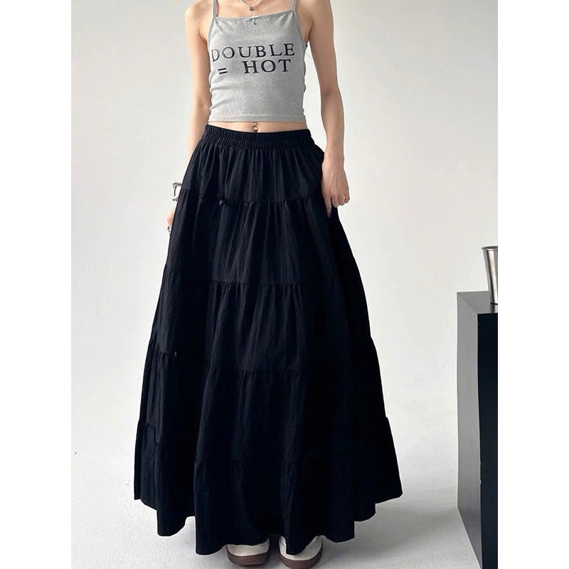 [KH18] Chân váy dài lưng thun, chân váy dáng dài chất vải gió nhăn lụa mềm mịn | KHAO BOUTIQUE