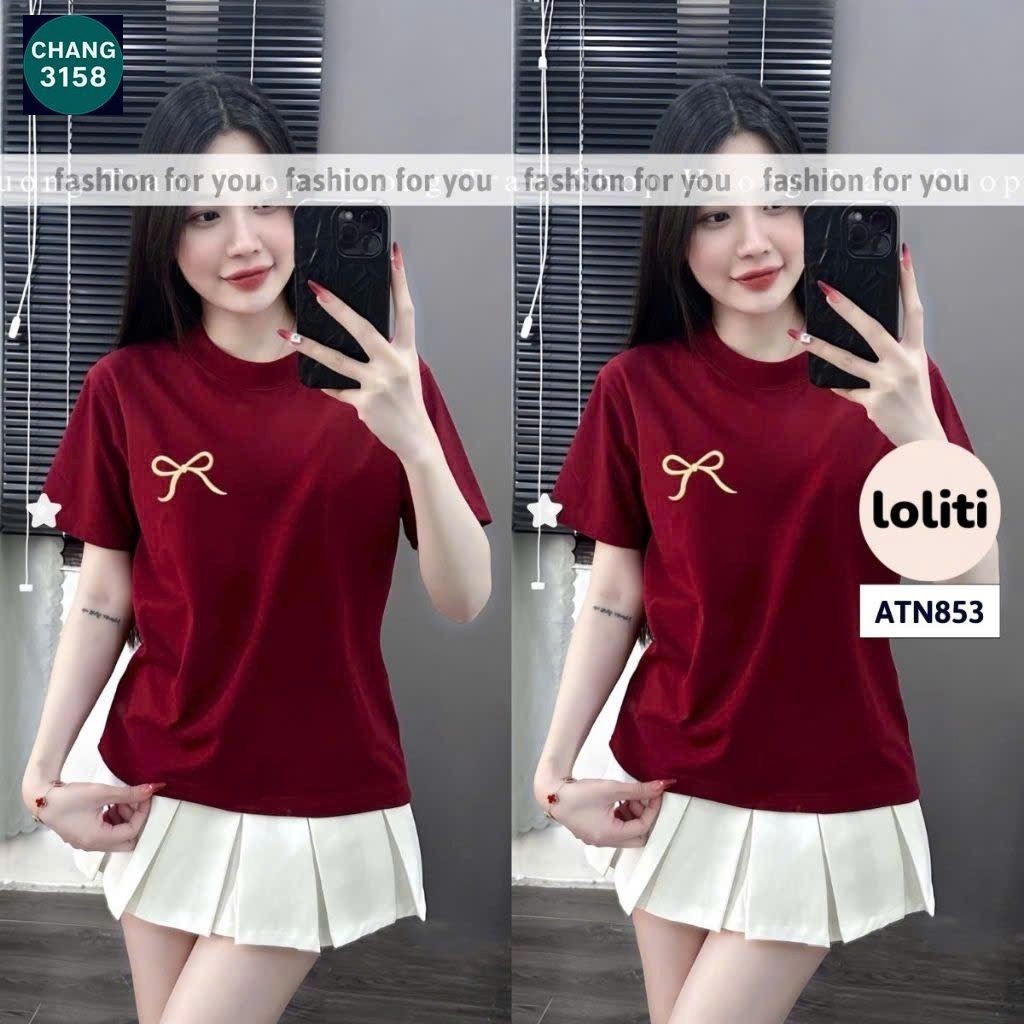Áo phông form rộng tay lỡ chất vải cotton- nơ an pha in ngực-chang3158