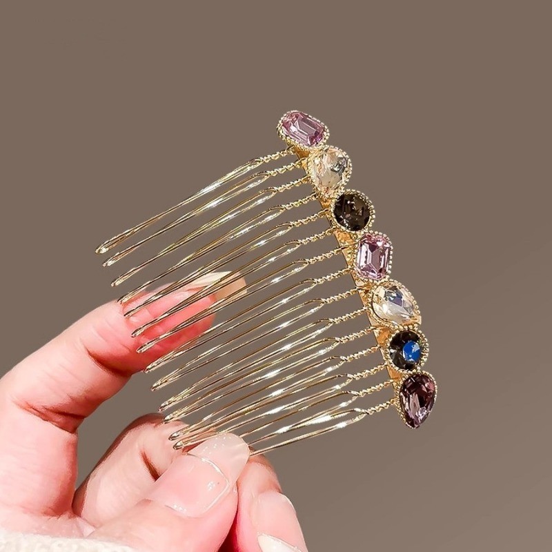 MAUROPOLI [Sẵn sàng] Lược chải tóc pha lê tinh tế dành cho nữ Phong cách mới Mori Phong cách cao cấp Chống trượt Bangs Lược chèn Lược sang trọng Đơn giản với kẹp tóc cận cảnh